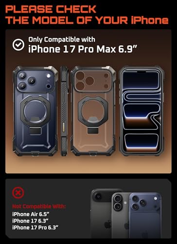 SUPCASE for iPhone 17 Pro Max Case with Built-in Kickstand, Black | Camera Control Cover, Compatible with MagSafe, Anti-Slip Grip, Military-Grade Protection, Rugged Magnetic Phone Case, UB Grip - color: Black, size: iPhone 17 Pro Max