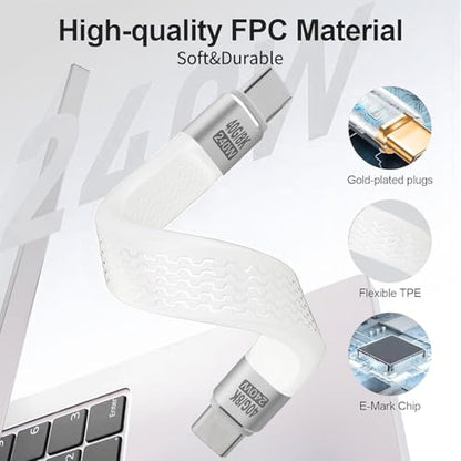 240W Short USB C Cable Keychain, 40Gbps 8K Fast Charge, 2 Pack - color: White, size: Keychain male to male