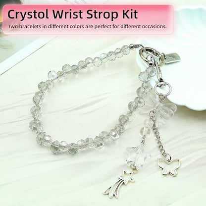 Crystal Beaded Phone Wrist Strap, Cute Cellphone Lanyard Chain, Bow Keychain Wristlet Bag Charms for Women - color: Bow/White