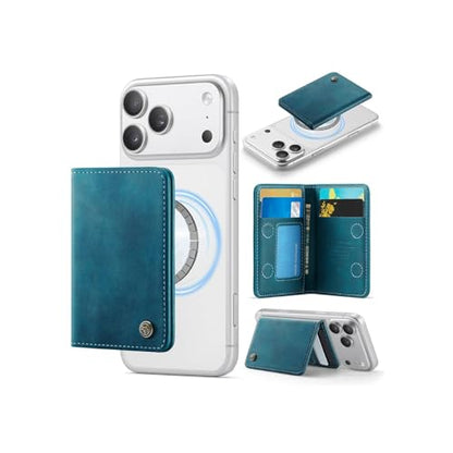 Magnetic Wallet Card Holder with RFID Protection, PU Leather Slim Wallet, Strong Magnet Attachment for iPhone 18/17/16/15/14/13/12 Series Pro Max Plus Mini-Green - color: Green