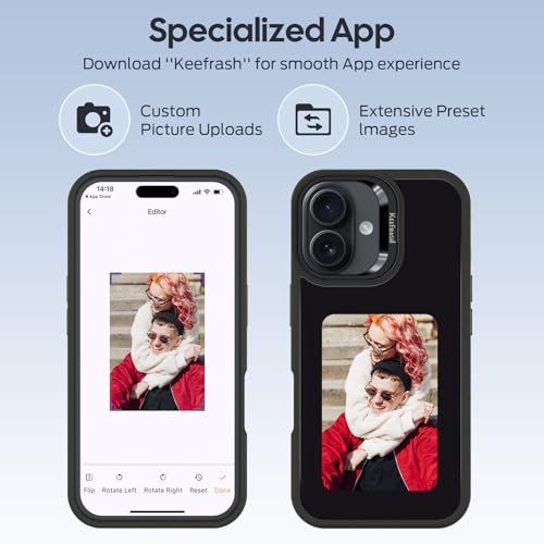 Smart E Ink Phone Case for iPhone 16, 4.0" 4-Color NFC Changing Picture Case, Digital Photo Display Protective Cover, Anti-Drop Water-Resistant, Black