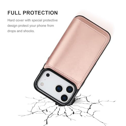 KIHUWEY Compatible with iPhone 17 Pro Max Wallet Case Credit Card Holder, Premium Leather Kickstand Flip Hidden Magnetic Clasp Durable Shockproof Protective Cover for 6.9 inch (Rose Gold) - color: Rose Gold