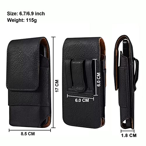Cell Phone Belt Clip Holster Leather Men, Cell Phone Waist Bag with Card Holder, Vertical Leather Smartphone Pouch with Belt Loop Carry Case Travel Outdoor Camping Phone Belt Holder Wallet Fanny Pack - color: Black, size: 6.9 INCH