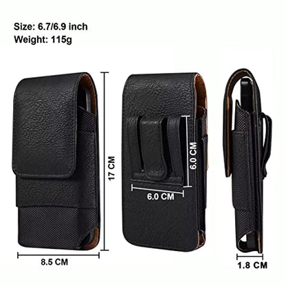 Cell Phone Belt Clip Holster Leather Men, Cell Phone Waist Bag with Card Holder, Vertical Leather Smartphone Pouch with Belt Loop Carry Case Travel Outdoor Camping Phone Belt Holder Wallet Fanny Pack - color: Black, size: 6.9 INCH