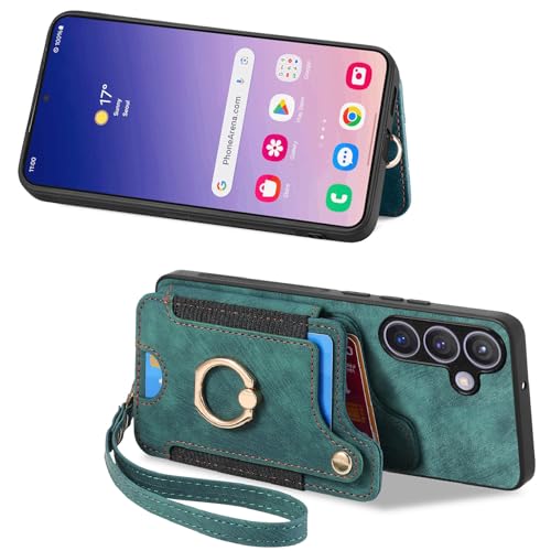for Samsung Galaxy S25 Case Wallet with Card Slots Green | PU Leather Flip Folio Cover,RFID Blocking Ring Holder,Kickstand,Wrist Strap,Shockproof,Magnetic Protective,Women Men Girls - color: Green, size: Galaxy S25 6.2 Inch