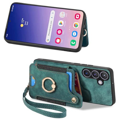 for Samsung Galaxy S25 Case Wallet with Card Slots Green | PU Leather Flip Folio Cover,RFID Blocking Ring Holder,Kickstand,Wrist Strap,Shockproof,Magnetic Protective,Women Men Girls - color: Green, size: Galaxy S25 6.2 Inch