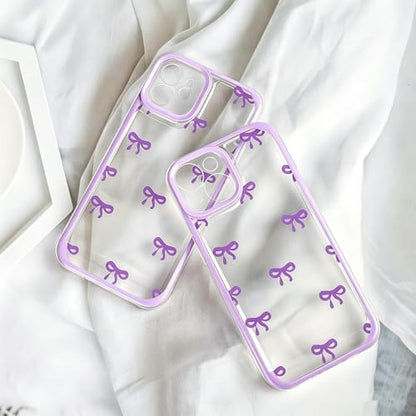 Compatible with iPhone 13 Case, Clear Purple Cute Ribbon Bowknot Pattern, Transparent Phone Case Raised Camera Protection Stylish Slim Soft TPU Protective Cover for Women - color: A3-Purple, size: iPhone 13