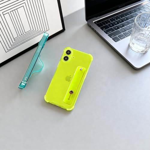 Compatible for iPhone 17 Case with Strap Holder Stand - Green | Wristband Kickstand, Clear Soft TPU, Adjustable Finger Hand Grip Loop, Shockproof Bumper Rugged Cover - color: Green, size: iPhone 17 6.3”