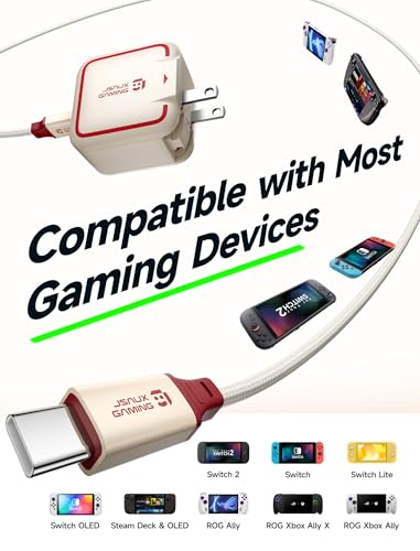 JSAUX 65W GaN USB C Charger for Switch 2, EU/UK Plug, 6.6FT Cable, White - color: Off-White