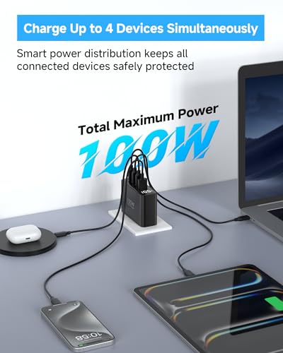 TOPADRE 100W USB c Charger, 4-in-1 Charging Station with LED Dispay, 2 Pack - color: Black, size: 100W-2Pack