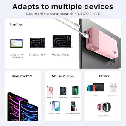 NOBIS Portable Charger 45W 20000mAh Power Bank Fast Charging - color: Pink