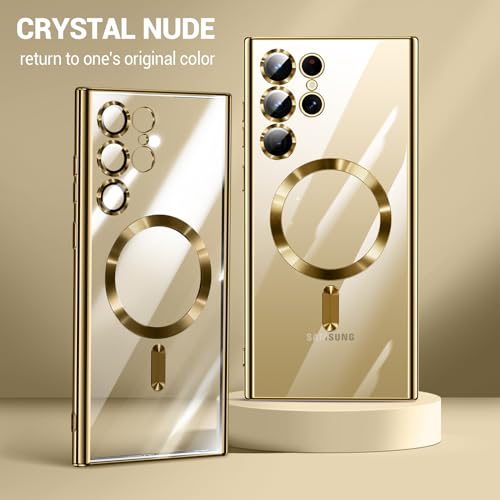 Hurgoer for Samsung Galaxy S24 Ultra Case（Only）.Magnetic Cover for S24 Ultra，Glossy Slim Thin Soft funda capa para 6.8 inch.Compatible with MagSafe (Gold) - color: Gold