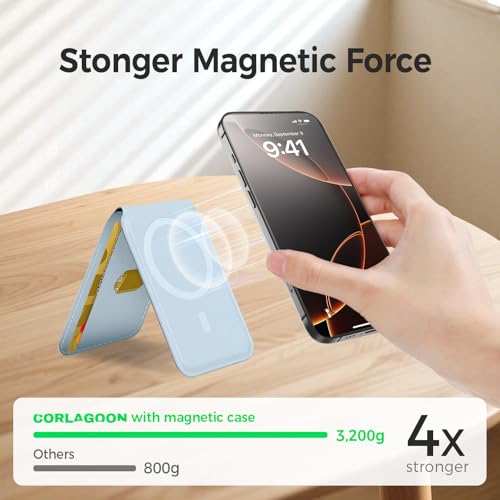 for MagSafe Wallet，Leather Magnetic Wallet for Phone with Adjustable Stand，5 Magnetic Credit Card Holder RFID Blocking for iPhone 17 16 15 14 13 12 Pro Max Air Series Cases(Slim-Light blue) - color: Slim-Light blue