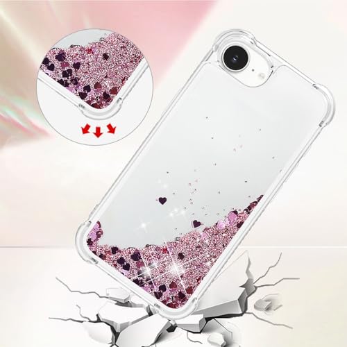 Bling Glitter Case for Apple iPhone 16e.Liquid Rose Gold | Soft TPU Sparkly Flowing Liquid Floating Clear Case for Women Girls Cover for Apple iPhone 16e - color: Rose Gold