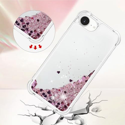 Bling Glitter Case for Apple iPhone 16e.Liquid Rose Gold | Soft TPU Sparkly Flowing Liquid Floating Clear Case for Women Girls Cover for Apple iPhone 16e - color: Rose Gold