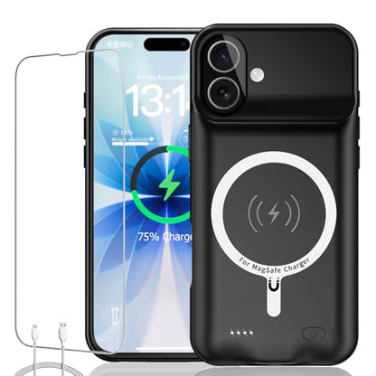 Battery Case for iPhone 17, Upgraded 10000mAh Ultra-Slim Rechargeable Portable Extended Battery Pack Support Qi Wireless Charging Case Compatible with iPhone 17 (6.3 inch) Charger Case Cover(Black) - size: iPhone 17 (6.3 inch)