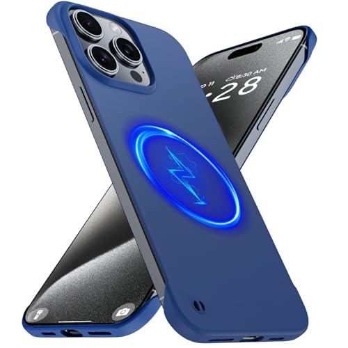 GRECAZO Magnetic Slim Frameless Case for iPhone 15 Pro Max, Blue | Compatible with MagSafe, Soft-Touch Matte Hard PC Cover, Ultra Thin Lightweight Minimalist, Pull Ring Lanyard, 6.7 Inch - color: Blue, size: iPhone 15 Pro Max