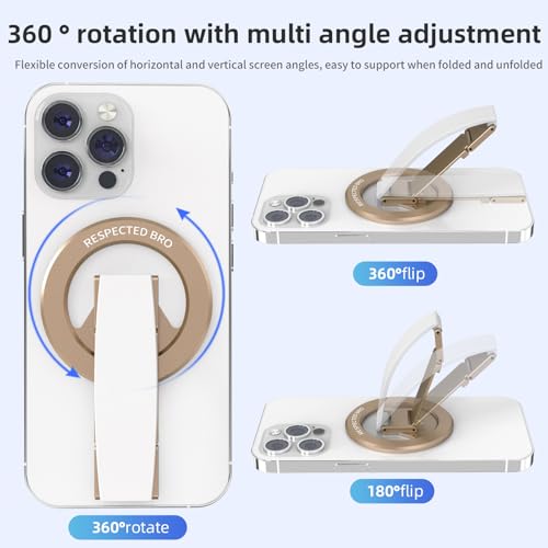 RESPECTED-BRO-Magnetic-Phone-Grip-Stand, Magnetic Phone Ring Holder Kickstand with Silicone Finger Strap, Compatibility for iPhone 17/16/15/14/13/12, Android, and More (White) - color: White