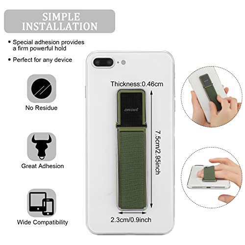 4 Pieces Phone Grip Strap Telescopic Phone Kickstand Elastic Finger Holer Hand Strap Adhesive Loop for Phone Grip with Stand Compatible with Most Smartphones (Black, Silver, Green) - color: Black, Silver, Green