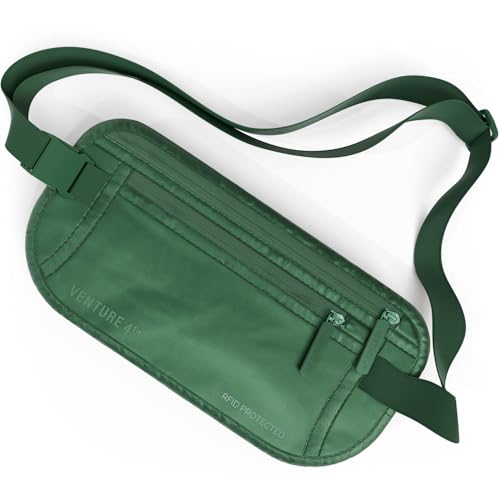 VENTURE 4TH Travel Money Belt, RFID Blocking Passport Holder - Sleek Green - color: Sleek Army Green