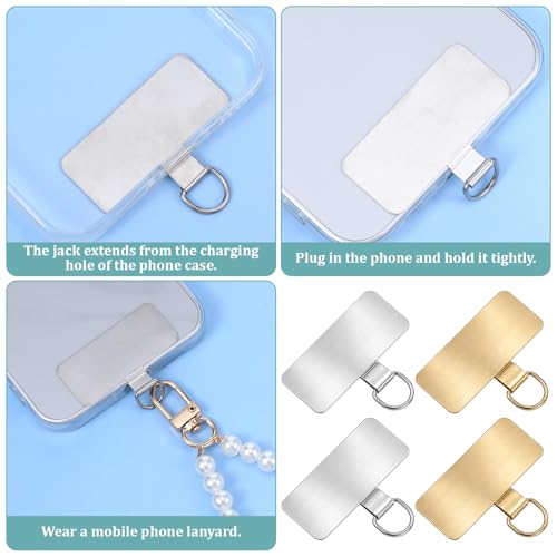15 Pcs Stainless Steel Phone Lanyard Patch Phone Lanyard Tab (Silver, Gold)
