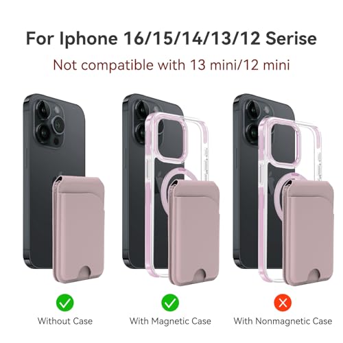 for MagSafe Wallet，Leather Magnetic Wallet for Phone with Adjustable Stand，5 Magnetic Credit Card Holder RFID Blocking for iPhone 17 16 15 14 13 12 Air Pro Max Series Cases(Pink) - color: Pink
