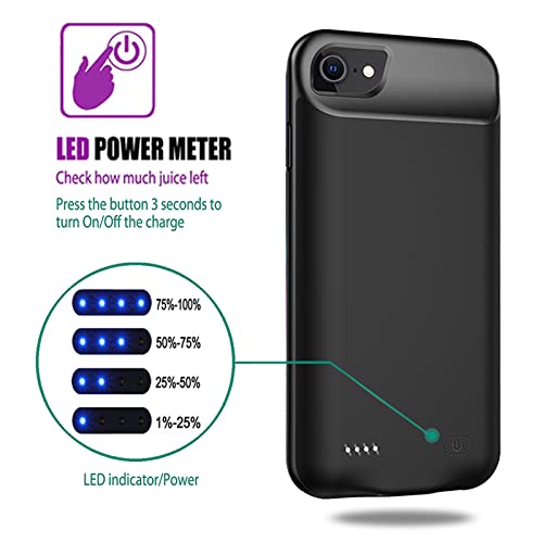 Battery Case for iPhone 8/7/6S/6/SE 2020/SE 3, 10000mAh Portable Rechargeable Protective Charging Case Compatible with iPhone 8/7/6S/6/SE 2020/SE 2022 (4.7 inch) Extended Battery Charger Case (Black) - size: iPhone 6/6S/7/8/SE2/SE3