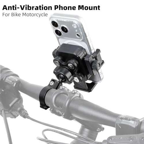 Motorcycle & Bike Phone Holder Mount with Vibration Dampener [Camera Friendly] [1-Second Lock & Release] [Aluminum Alloy Handlebar Clamp Base] for iPhone 17/16/15 Series, 4.7-7" Smartphones