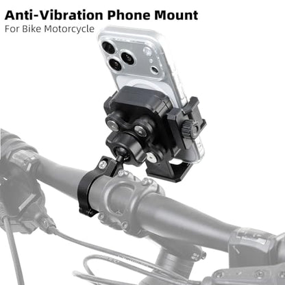 Motorcycle & Bike Phone Holder Mount with Vibration Dampener [Camera Friendly] [1-Second Lock & Release] [Aluminum Alloy Handlebar Clamp Base] for iPhone 17/16/15 Series, 4.7-7" Smartphones