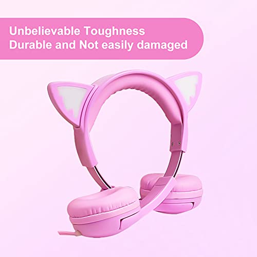 Olyre Kids Cat Ear Headphones, Girls Wired Headset, Audio Sharing Jack, Mic - color: All-Pink