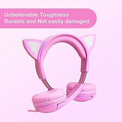 Olyre Kids Cat Ear Headphones, Girls Wired Headset, Audio Sharing Jack, Mic - color: All-Pink