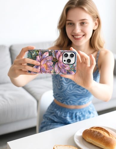 Jusy Magnetic Stained Glass Floral Case for iPhone 16e/17e, Lotus | Compatible with MagSafe, Cute Aesthetic Flower Design, TPU and PC Protective Phone Cover - color: Lotus