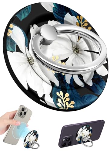 Toycamp Magnetic Phone Grip - Compatible with MagSafe Phone Grip Ring Stand for iPhone 17/16/15/14/13/12 Series White Floral Flower Cute Phone Ring Holder Grip for Women Girls Girly - color: White Flower