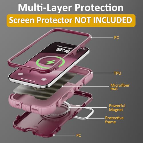 Follaroma Magnetic for iPhone 17 Case with Camera Stand, Purple Pink, 6.3" | Built-in Glass Camera Cover,Compatible with MagSafe,Heavy Duty Shockproof Protective,Military-Grade Anti-DropDual Layer Cover - color: Purple Pink, size: iPhone 17 6.3''