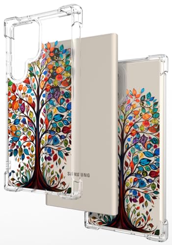 Hungo Galaxy S24 Ultra Case for Women Clear Design Cute,Girly Girls Case Compatible with Samsung Galaxy S24 Ultra Tree with Colorful Leaves Autumn - color: Autumn Tree