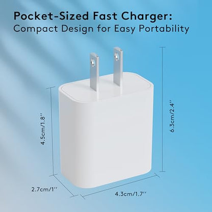 3‑Pack 20W USB C Charger Block Fast Charging Dual Port Power Adapter Plug