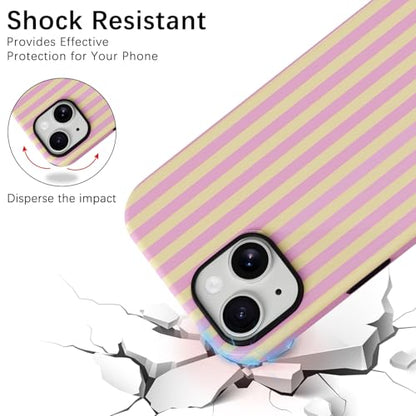 Skyseaco Compatible with iPhone 15 Case with MagSafe, Cute Striped Phone Case for Women Girls, Soft TPU + Hard PC Dual Layer Shockproof Glossy Protective Cover, Pink and Yellow - color: Pink and Yellow, size: iPhone 15