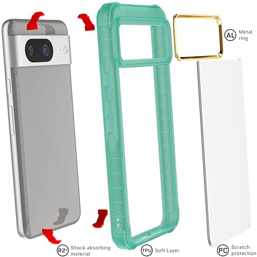 Ghostek Covert Google Pixel 8 Clear Case - Compatible with Wireless Charging, Transparent Silicone, Shockproof Phone Cover (6.2 Inch, Teal) - color: Teal [Limited Edition], size: Pixel 8