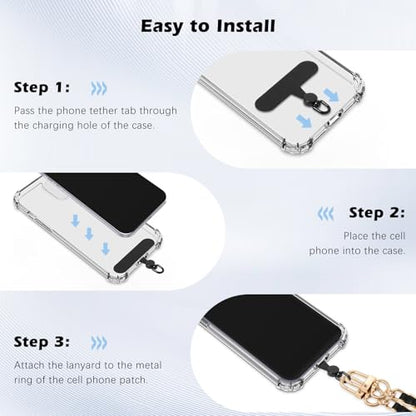 MoKo 2 Pack Phone Tether Tab, Rotatable 360° Phone Lanyard Patch, Polyester Phone Strap Replacement Part with Metal Frosted Ring, Universal Phone Strap Tabs for Most Full Coverage Phone Cases, Black - color: Black