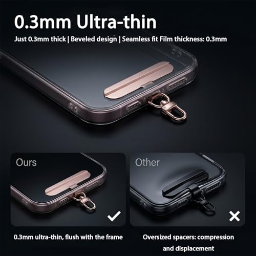 QfwdfcTrenz 4 Pack 360° Rotating Stainless Steel Phone Tether Tab, Cellphone Charm Wrist Strap Hook Holder, Stainless Steel Phone Clip for Straps, No-Adhesive Case Insert, 4 Colors