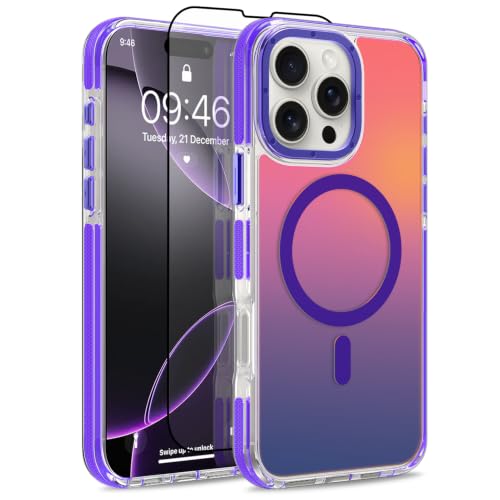 Magnetic Case for iPhone 16 Pro Max [Compatible with Magsafe] [Cute Fashion Fluorescent Design] [1 Screen Protector] Slim Translucent Matte Cover for iPhone 16 Pro Max 6.9" 2024, Purple - color: Purple, size: iPhone 16 Pro Max