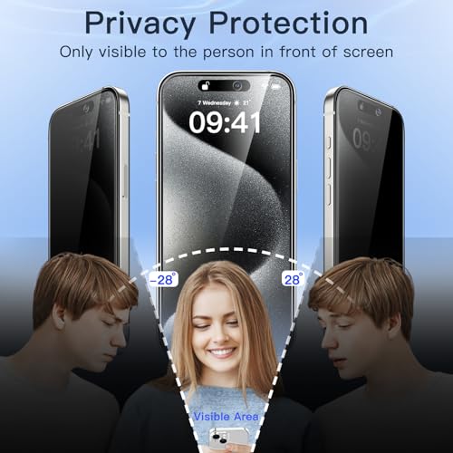 JETech Privacy Screen Protector for iPhone 15 Pro, 2+2 Pack - size: iPhone 15 Pro