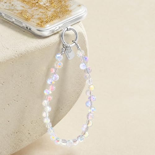 4 Pcs Beaded Phone Charm Wrist Strap, Crystal Sparkling Phone Wrist Strap With Tether Tab Detachable Cellphone Wristlet Keychain Lanyard For Women Droplet Cellphone Case Chain Purse Bag Charms