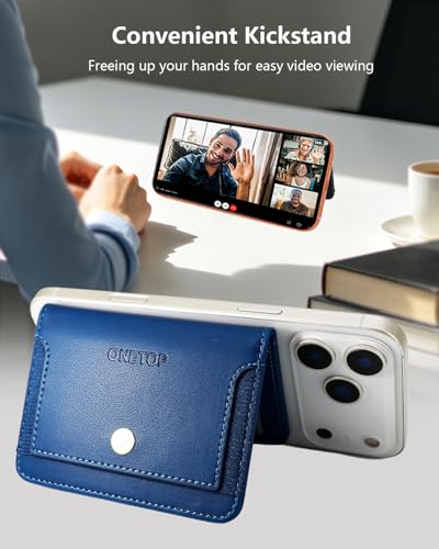 ONETOP for MagSafe Wallet,Magnetic Phone Wallet with 5 Card Slots,Blue | 1-12 Cards/Cash Holder for iPhone 17/16/15/14/13/12 Series,Detachable Wallet Stick-On Back,PU Leather RFID Blocking Kickstand - color: Blue
