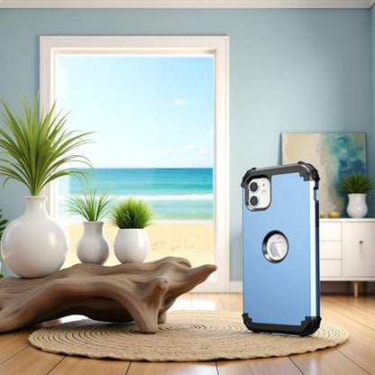 IDweel for iPhone 11 Case with Screen Protector(Tempered Glass), Hybrid 3 in 1 Shockproof Slim Fit Heavy Duty Protection Hard PC Cover Soft Silicone Bumper Full Body Case,Peace Blue/Black - color: Peace Blue/Black