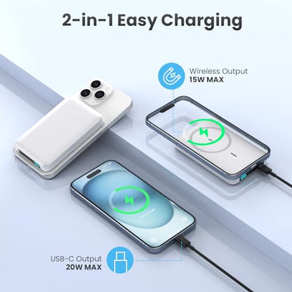 Magnetic Portable Charger 10800mah for Magsafe Battery Pack, Wireless Power Bank with USB C in&out PD Fast Charging,Travel Essential Phone Battery Charger For iPhone 17/16/15/14/13/12 Series-White - color: White