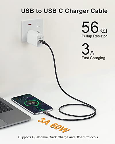 USB A to USB C Cable 6.6ft, 10Gbps Data Transfer 60W 3A Fast Charging Cable - color: Grey, size: 6.6FT