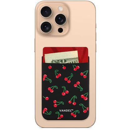 Vandel Stick-On Fabric Phone Wallet for Women, Cute Credit Card Holder | Stylish Credit Card Holder for Phone Case, Stick On Back of Phone Fabric Sleeve for iPhone Pocket - color: Cherry