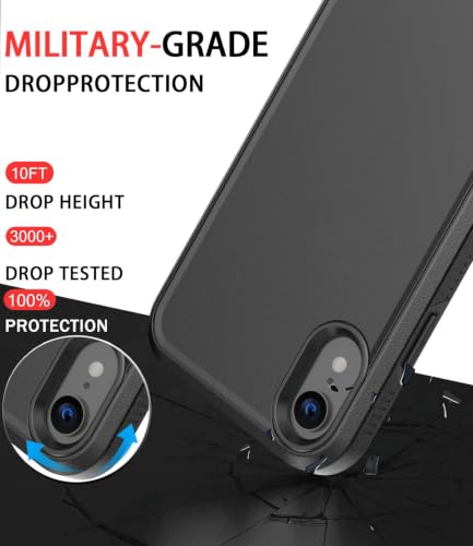 Diverbox for iPhone XR Case [Tempered Glass Screen Protector] [Shockproof] [Dropproof] Heavy Duty Protection Phone Case Cover for Apple iPhone XR (Black) - color: Black-2in1