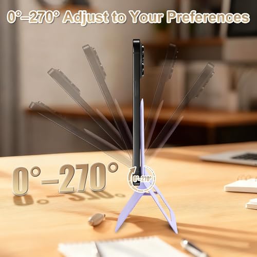 Magnetic Phone Stand, PU Leather Phone Tripod with Angle Adjustment - color: C-Purple